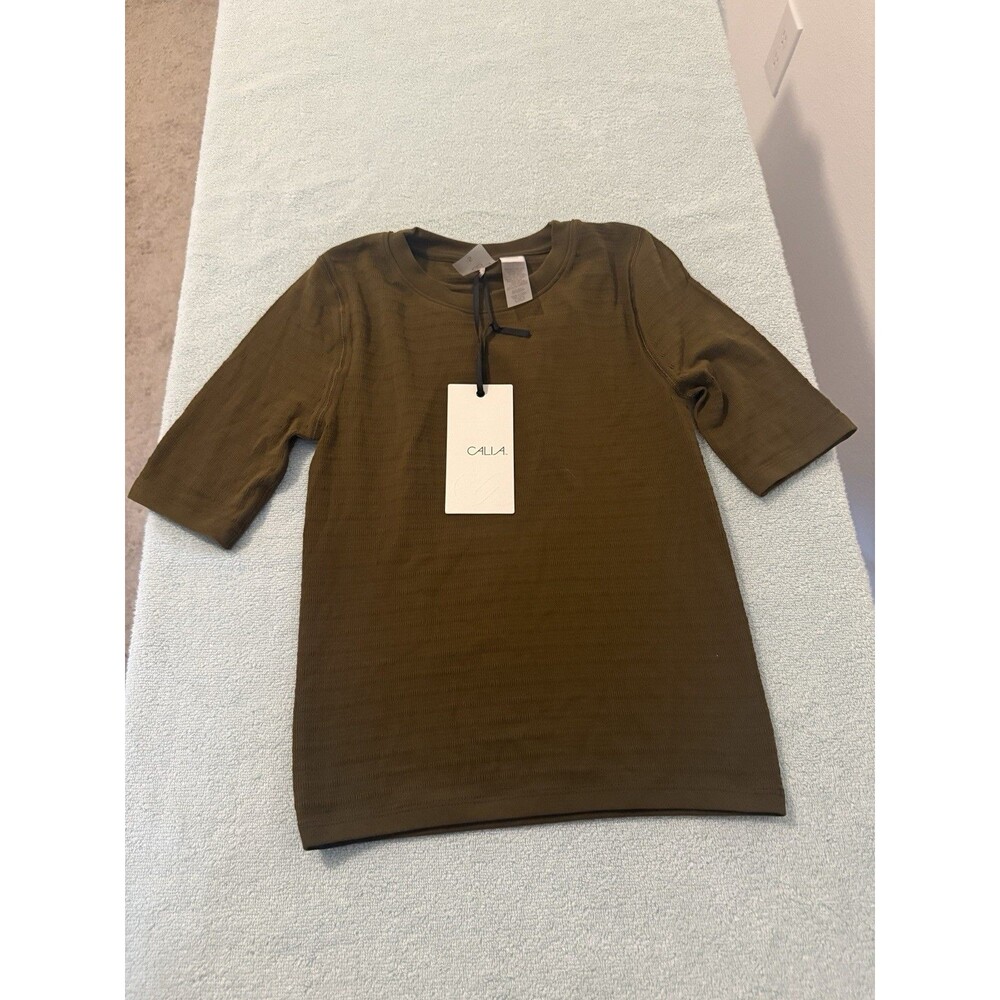 CALIA Focus Seamless Crop Tee Womens Small Dark Khaki Olive NWT $48